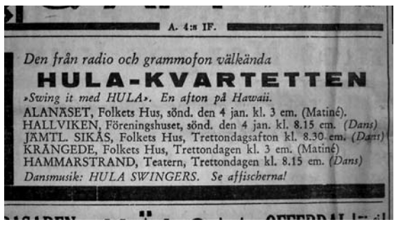 Hula-kvartetten_Annons_i_Östersundsposten_1942